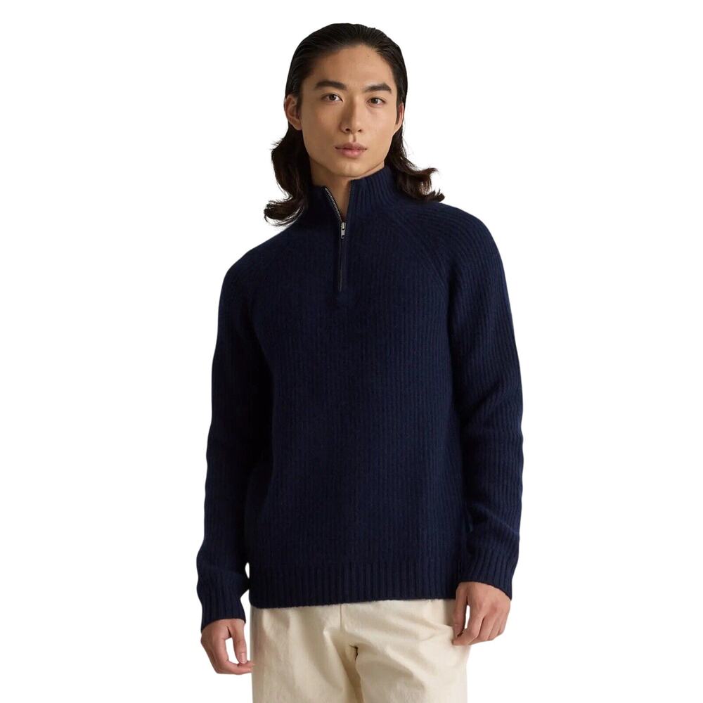 New Quince Men’s Medium Navy Cashmere Fisherman Quarter Zip Sweater NS307